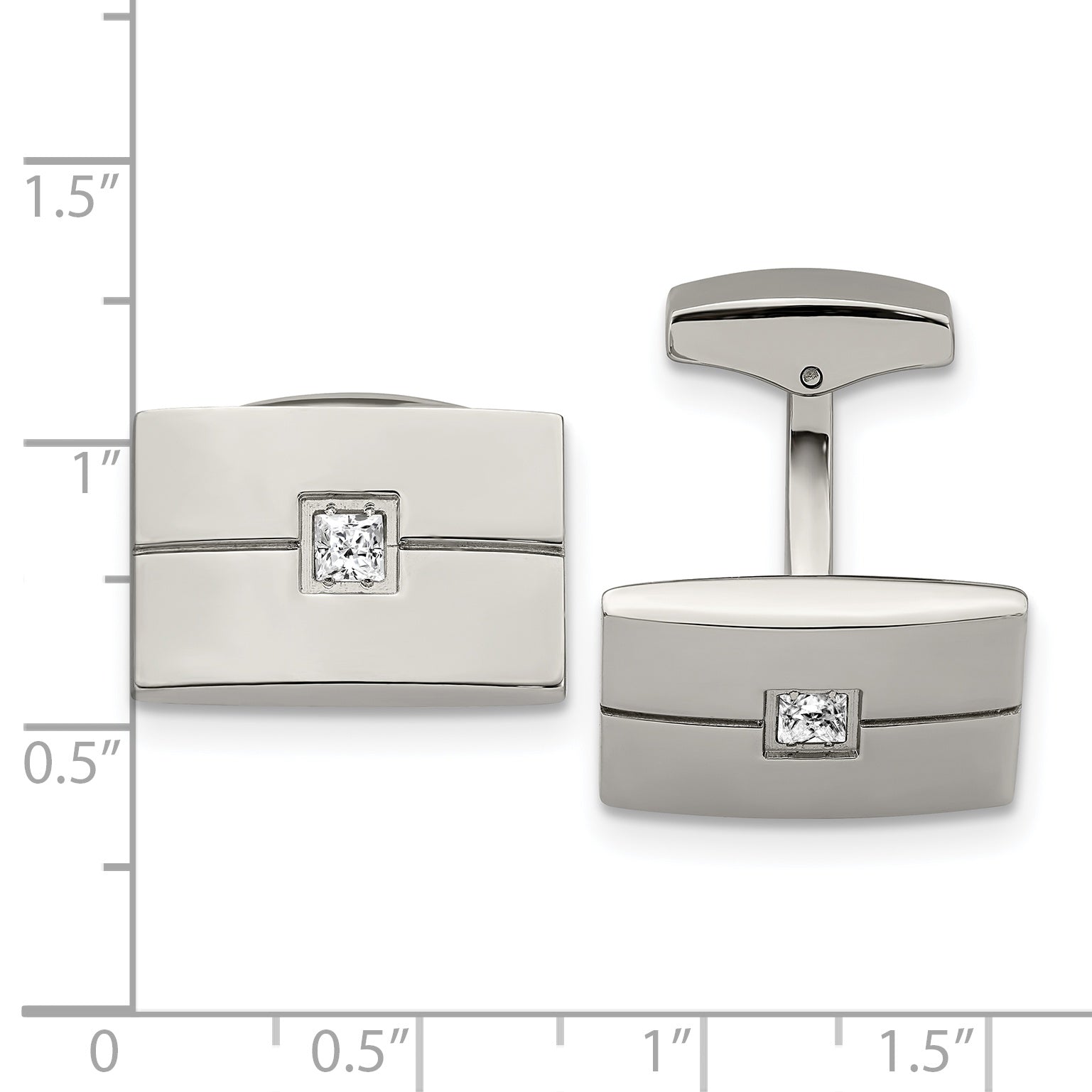 Stainless Steel Polished Cubic Zirconia Rectangle Cufflinks for Men