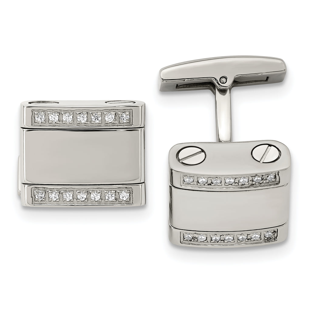 Chisel Stainless Steel Polished CZ Rounded Square Cufflinks