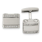 Chisel Stainless Steel Polished CZ Rounded Square Cufflinks