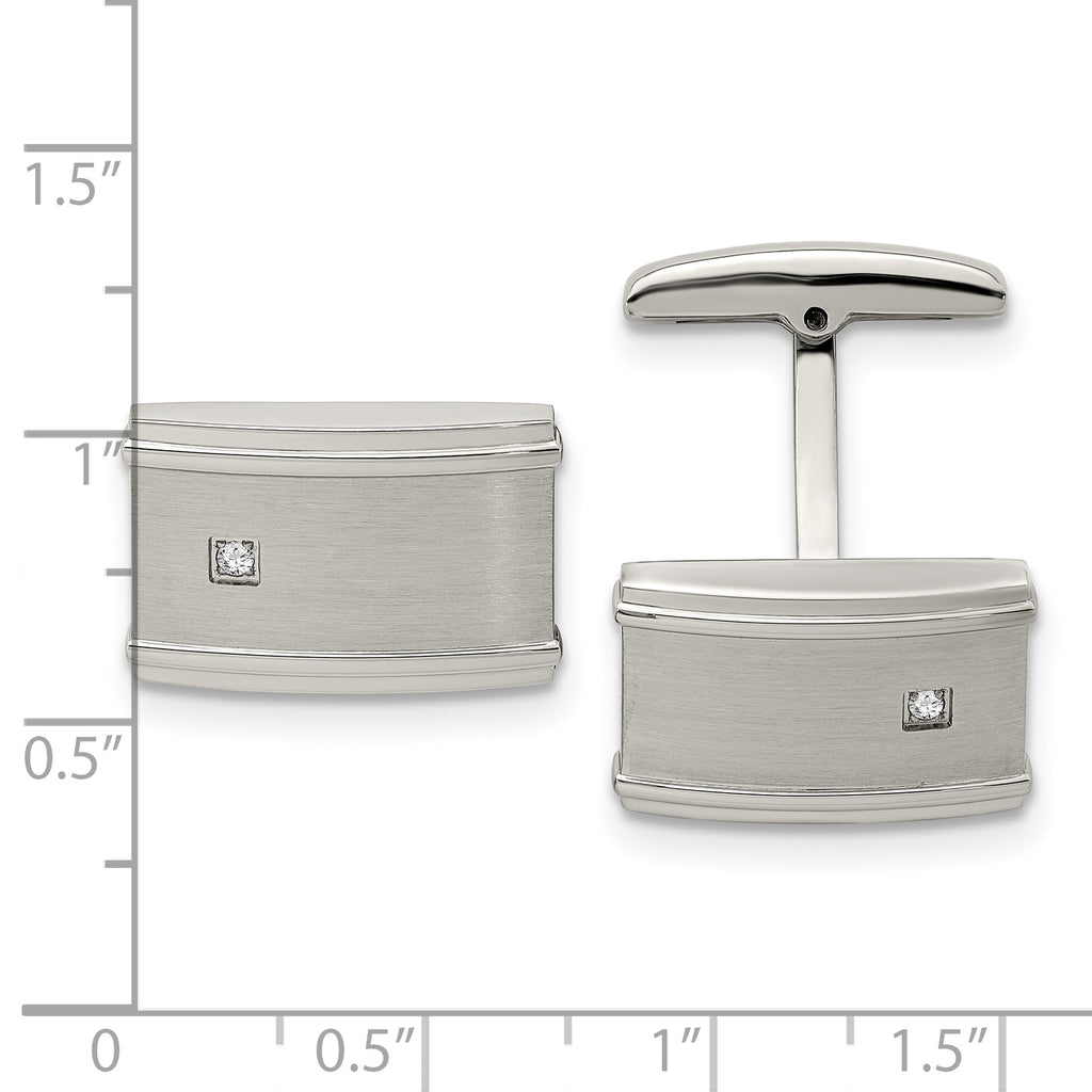 Stainless Steel Brushed and Polished Cubic Zirconia Cufflinks for Men