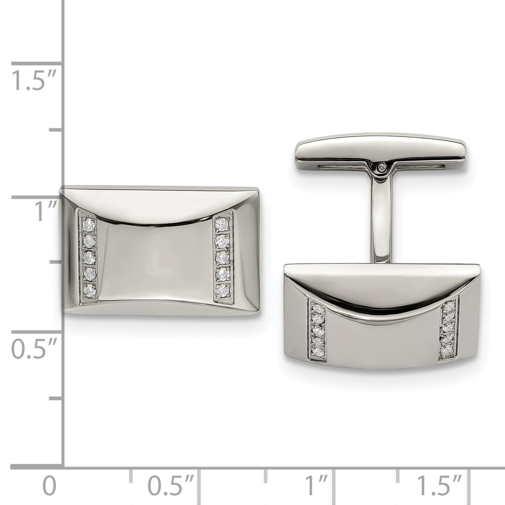 Stainless Steel Polished Cubic Zirconia Rectangle Cufflinks for Men