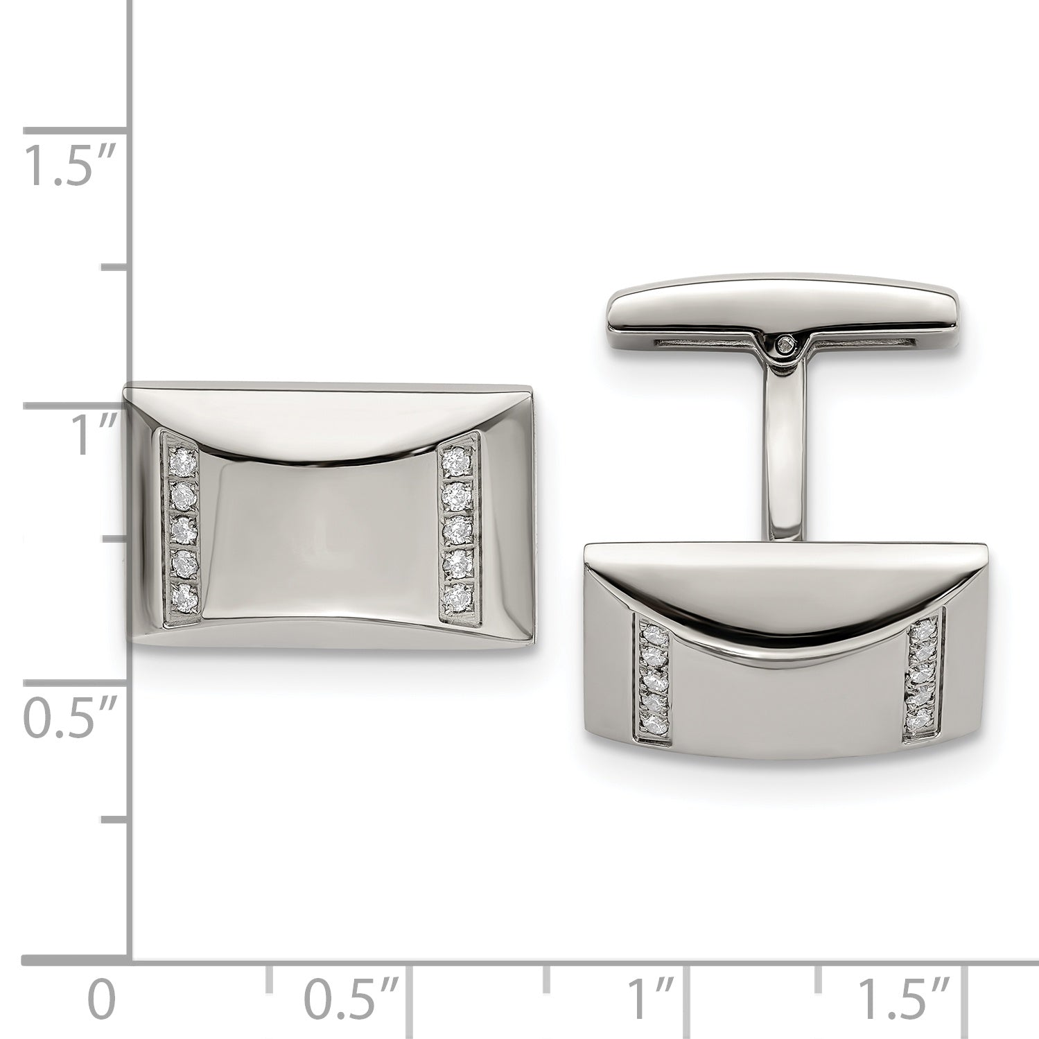 Stainless Steel Polished Cubic Zirconia Rectangle Cufflinks for Men