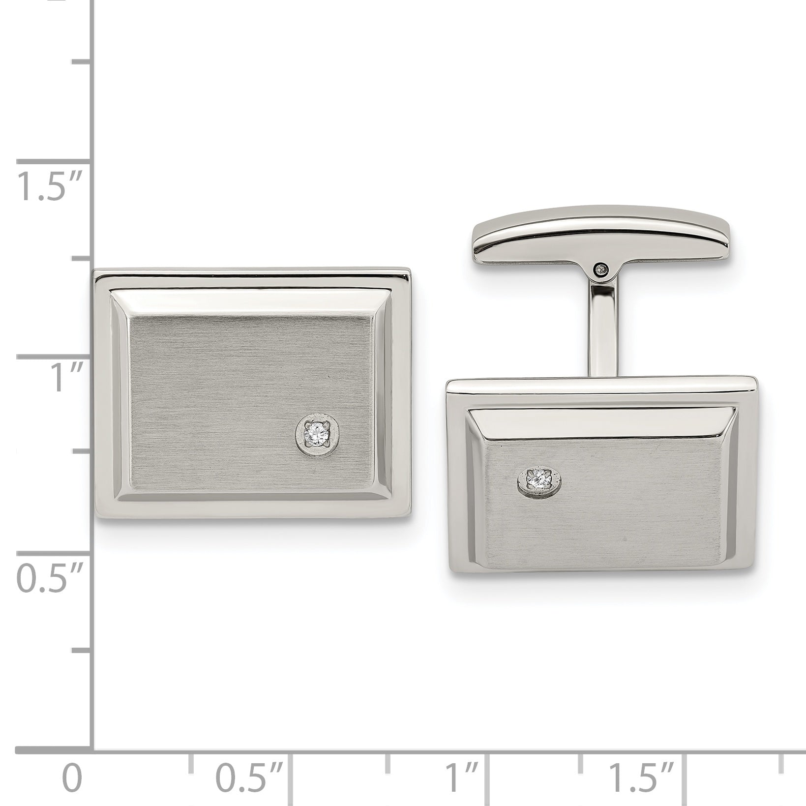 Stainless Steel Brushed & Polished CZ Cuff Links Secondary image