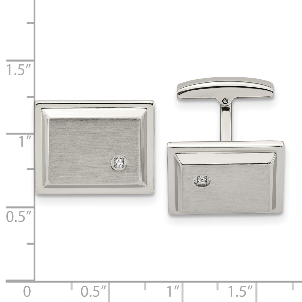 Stainless Steel Brushed and Polished Cubic Zirconia Rectangle Cufflinks for Men