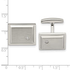Stainless Steel Brushed and Polished Cubic Zirconia Rectangle Cufflinks for Men