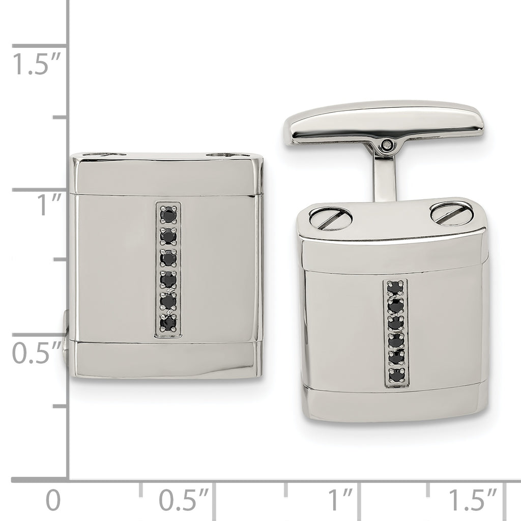 Stainless Steel Polished Black CZ Cufflinks
