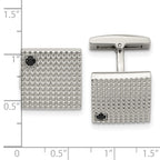 Stainless Steel Polished and Textured Black Cubic Zirconia Square Cufflinks for Men