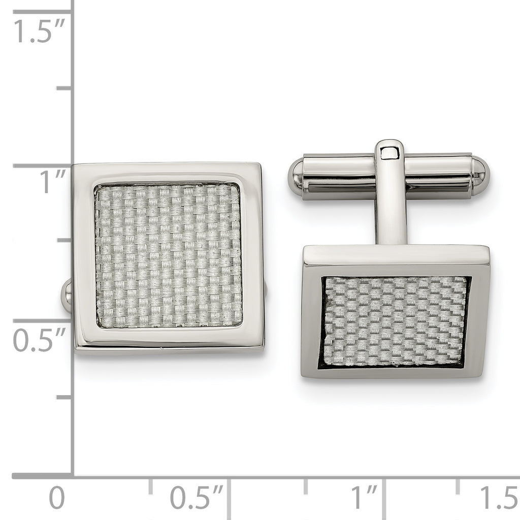 Stainless Steel Polished with Grey Carbon Fiber Inlay Square Cufflinks for Men