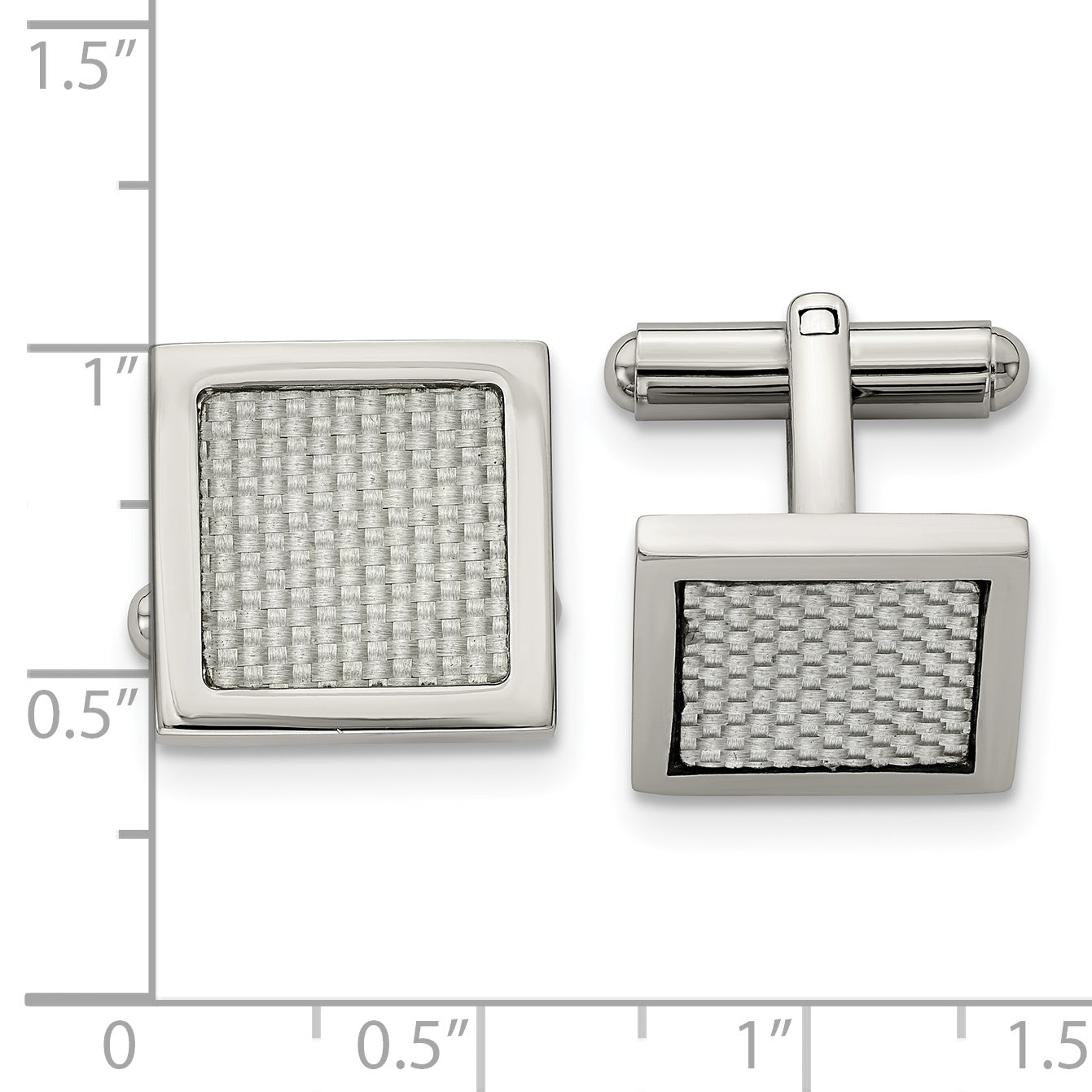 Stainless Steel Polished with Grey Carbon Fiber Inlay Square Cufflinks for Men