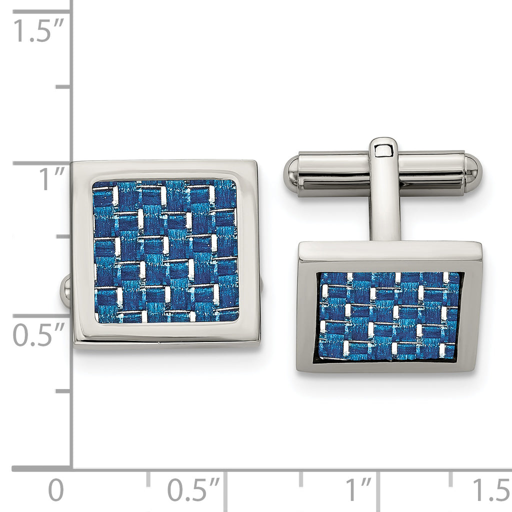 Stainless Steel Polished with Blue Carbon Fiber Inlay Square Cufflinks for Men