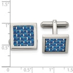 Stainless Steel Polished with Blue Carbon Fiber Inlay Square Cufflinks for Men