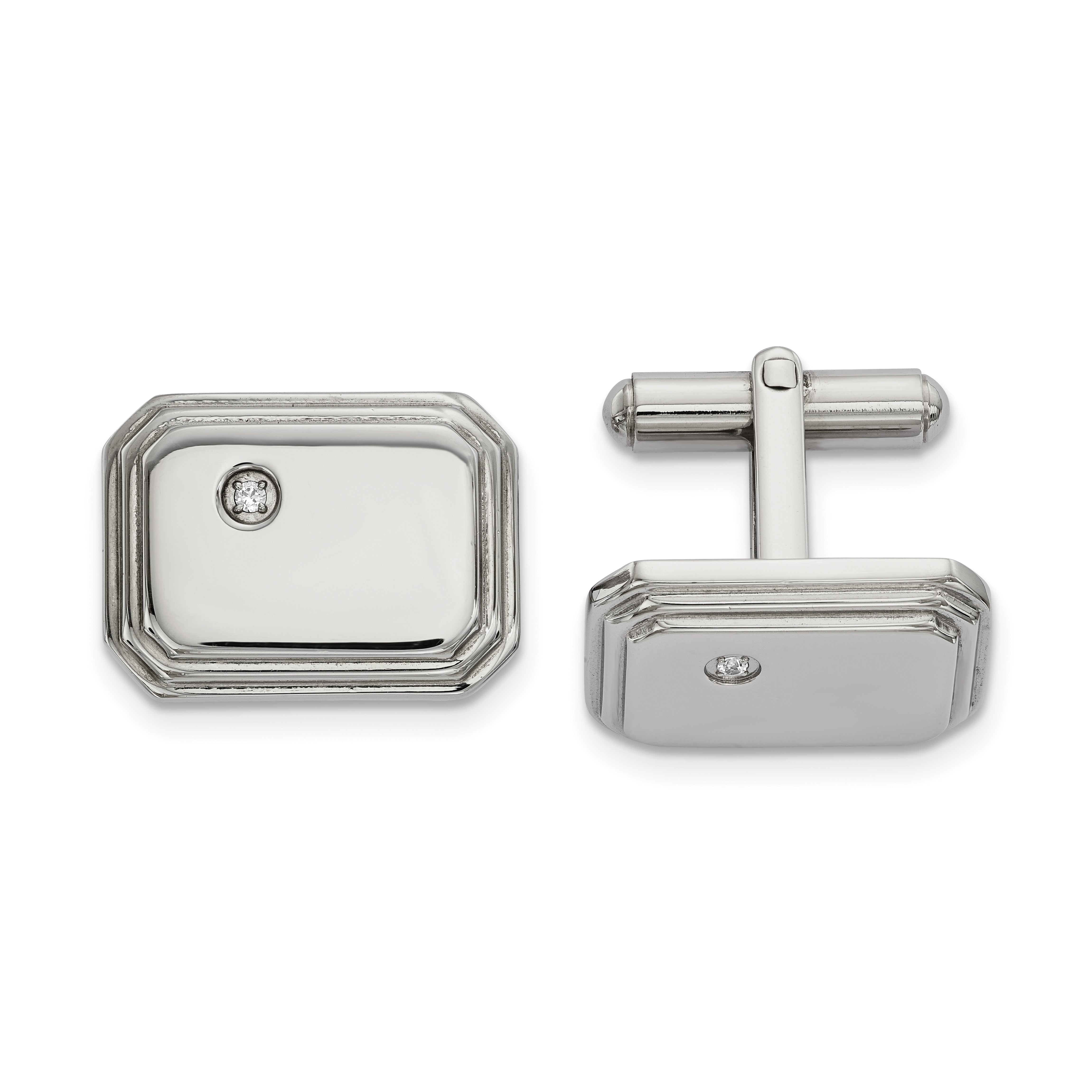 Chisel Stainless Steel Polished with CZ Cufflinks Main image