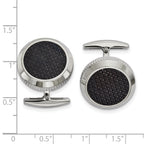 Stainless Steel Polished and Textured Black Carbon Fiber Inlay Cufflinks for Men