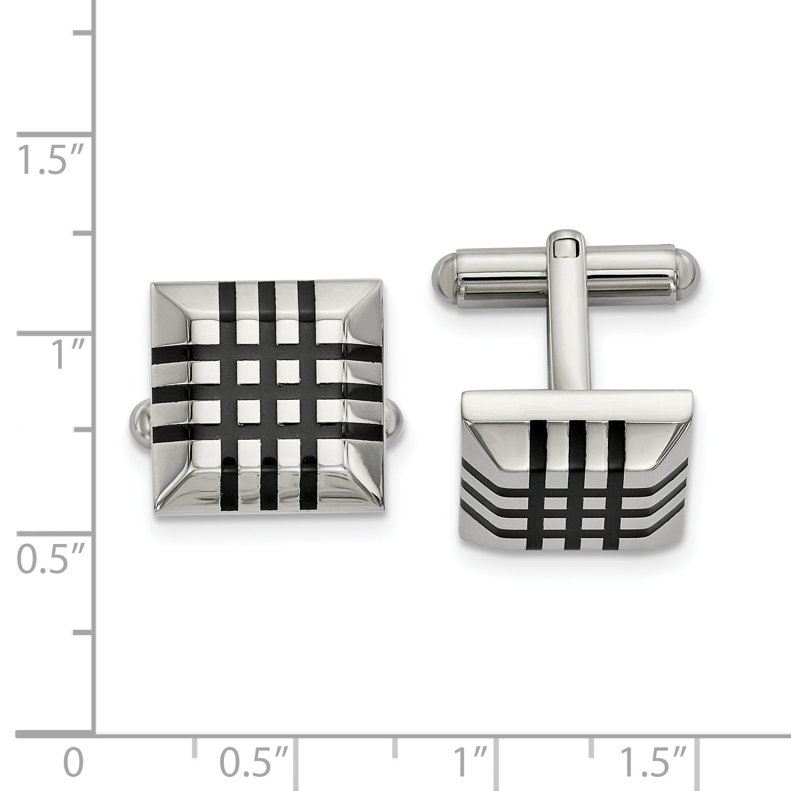 Stainless Steel Black Rubber Stripe Cuff Links Secondary image
