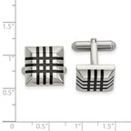Stainless Steel Polished with Black Rubber Stripes Cufflinks for Men