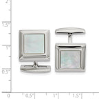 Stainless Steel Polished Mother of Pearl Square Cufflinks for Men