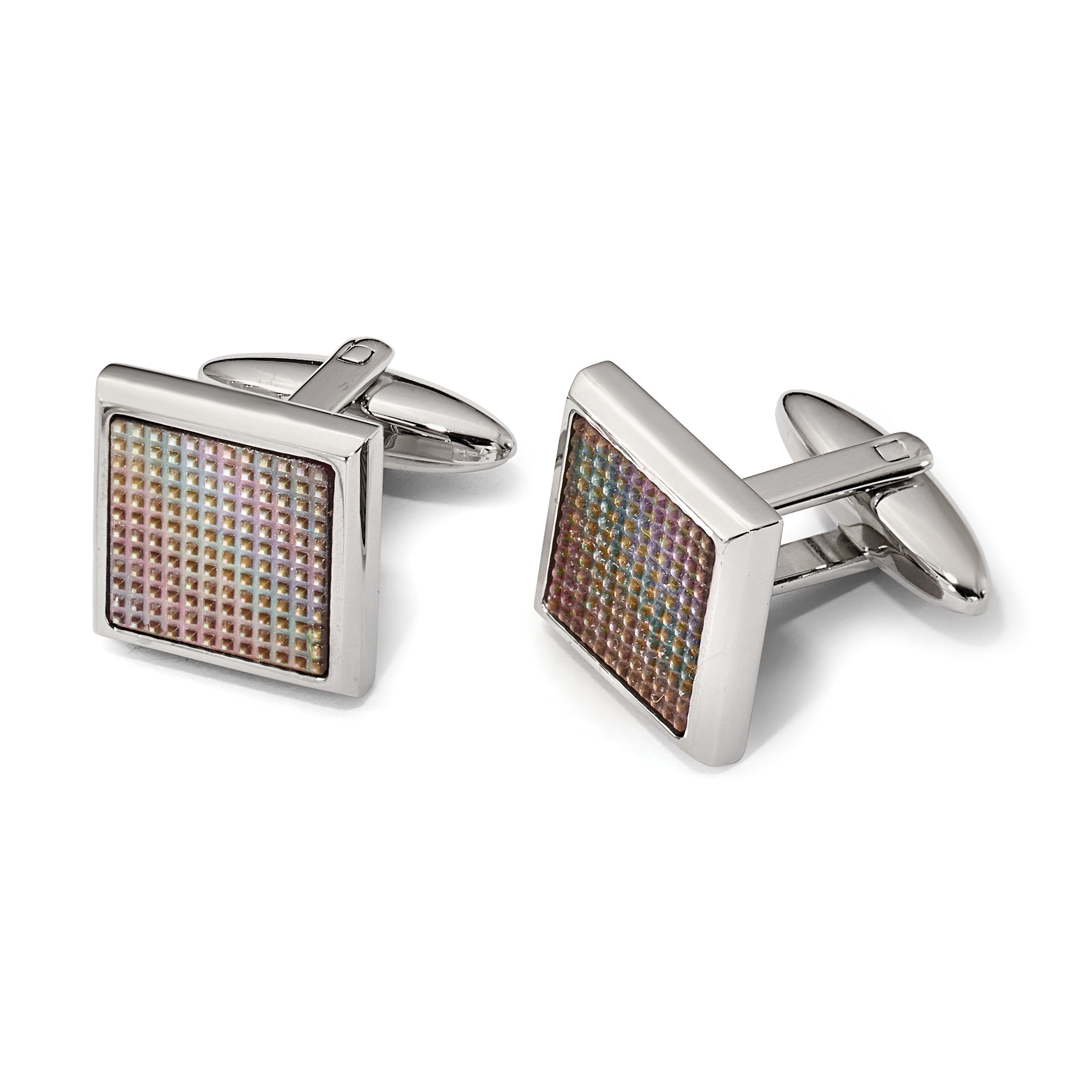 Stainless Steel Polished and Textured Rainbow Anodized Square Cufflinks for Men