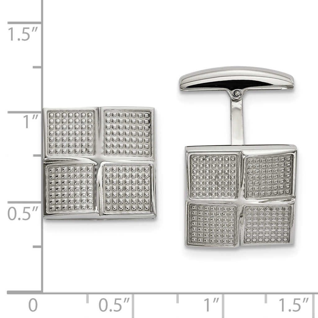 Stainless Steel Polished and Textured Square Cufflinks for Men