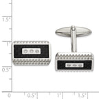 Stainless Steel Polished and Textured Black Carbon Fiber Inlay Cubic Zirconia Cufflinks for Men