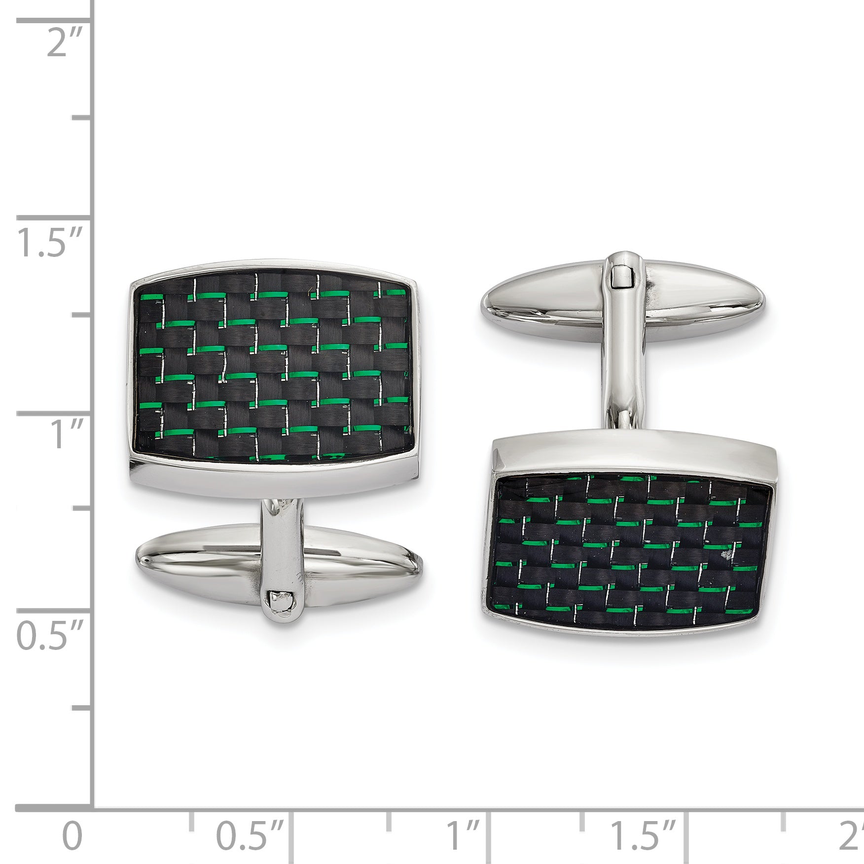 Stainless Steel Black & Green Carbon Fiber Cuff Links Secondary image