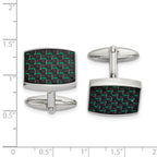 Stainless Steel Polished Black and Green Carbon Fiber Inlay Cufflinks for Men