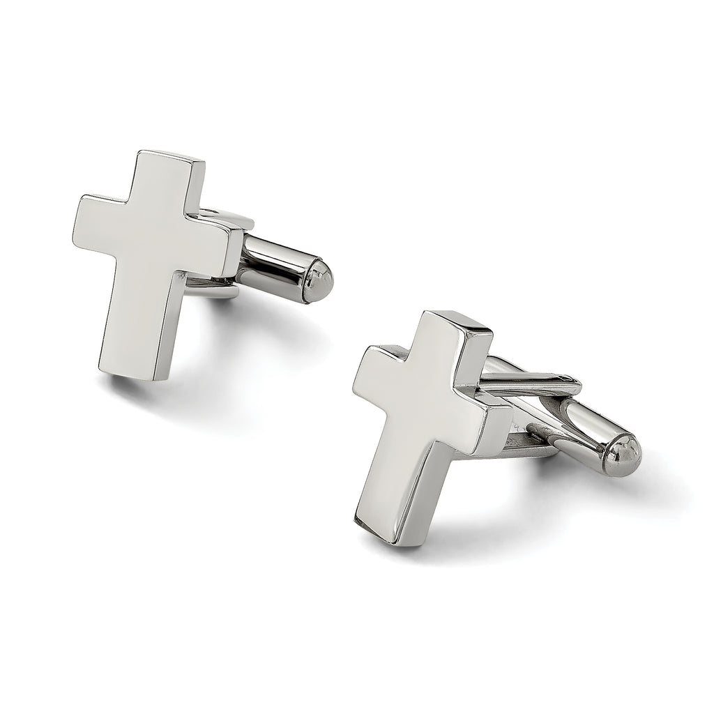 Stainless Steel Polished Cross Cufflinks for Men