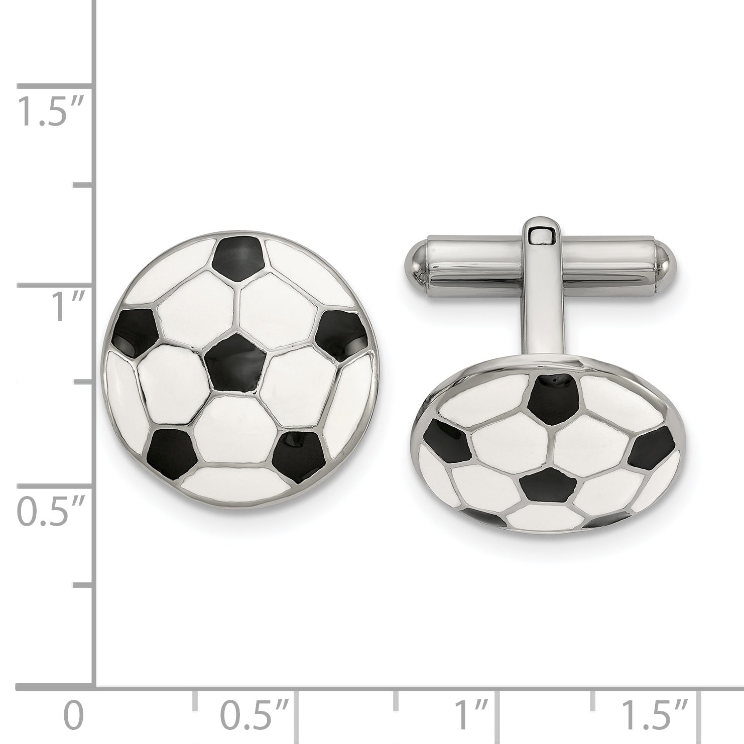 Stainless Steel Polished Enameled Soccer Ball Cufflinks for Men