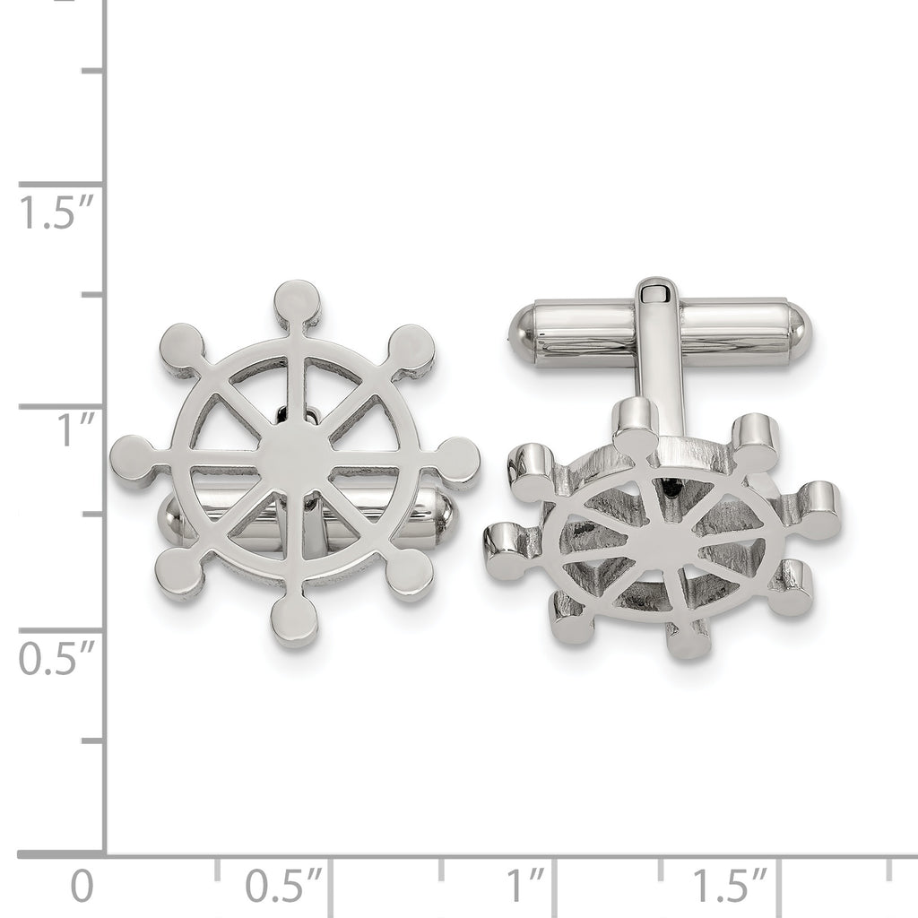 Stainless Steel Polished Ship's Wheel Cufflinks for Men