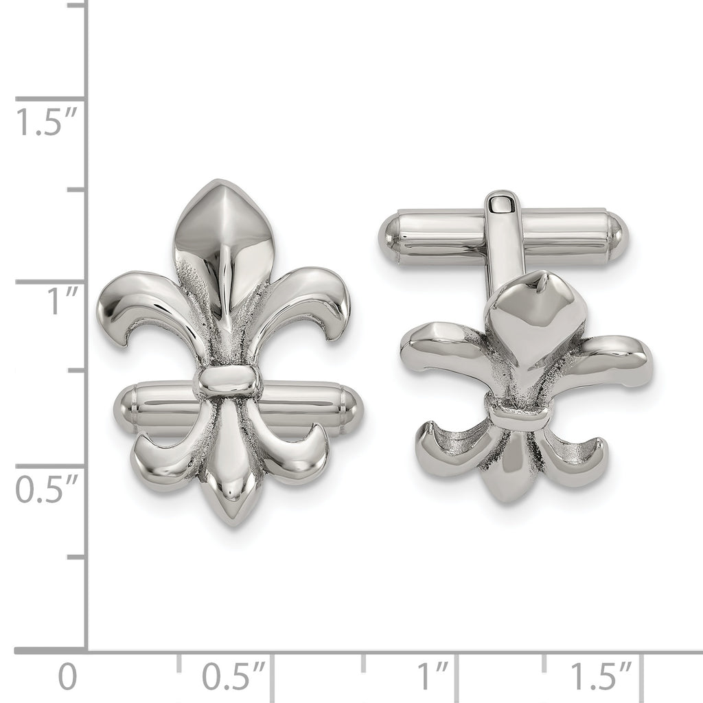 Stainless Steel Polished Fleur de Lis Cufflinks for Men