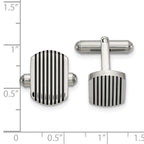 Stainless Steel Polished Black IP-plated Striped Cufflinks for Men