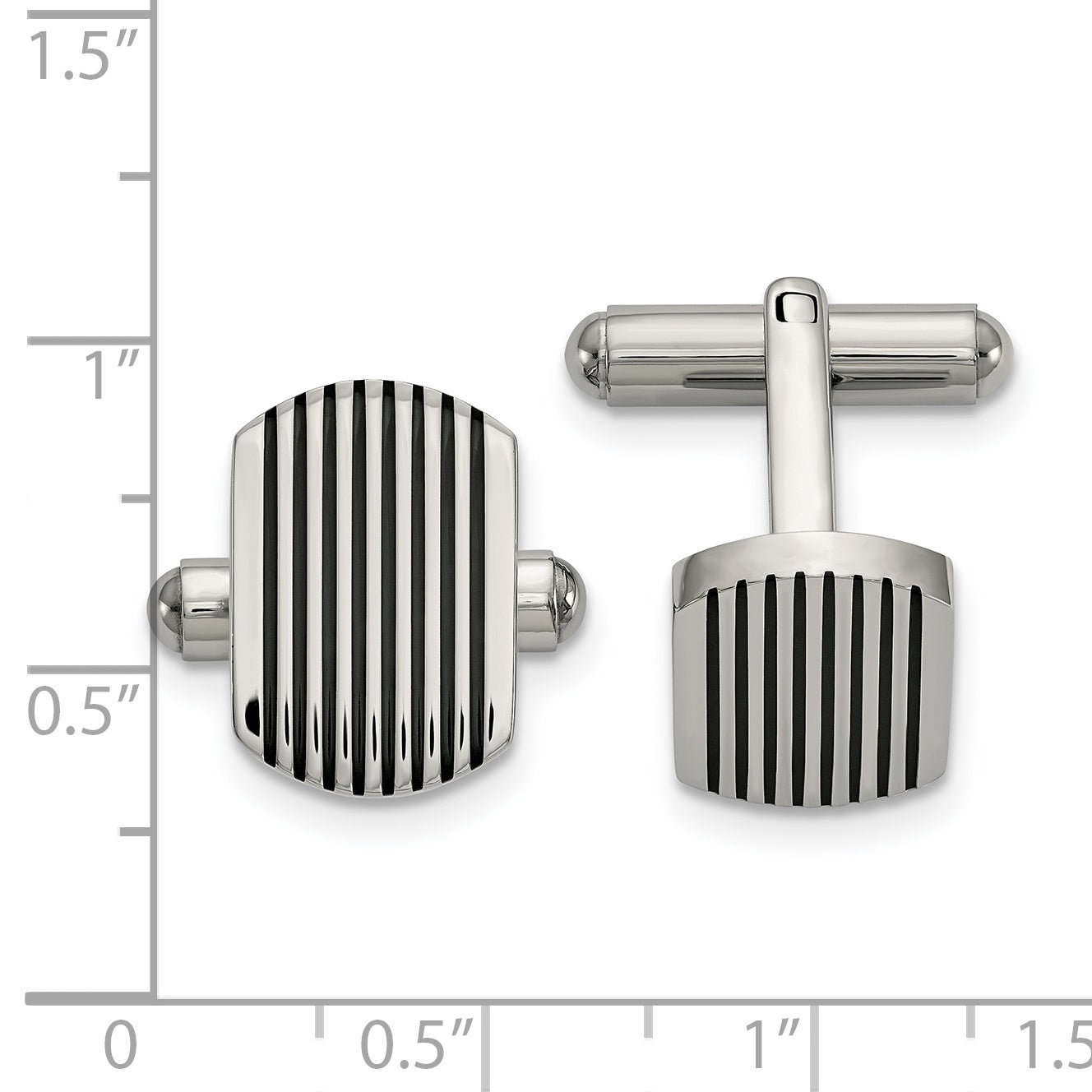 Stainless Steel Polished Black IP-plated Striped Cufflinks for Men