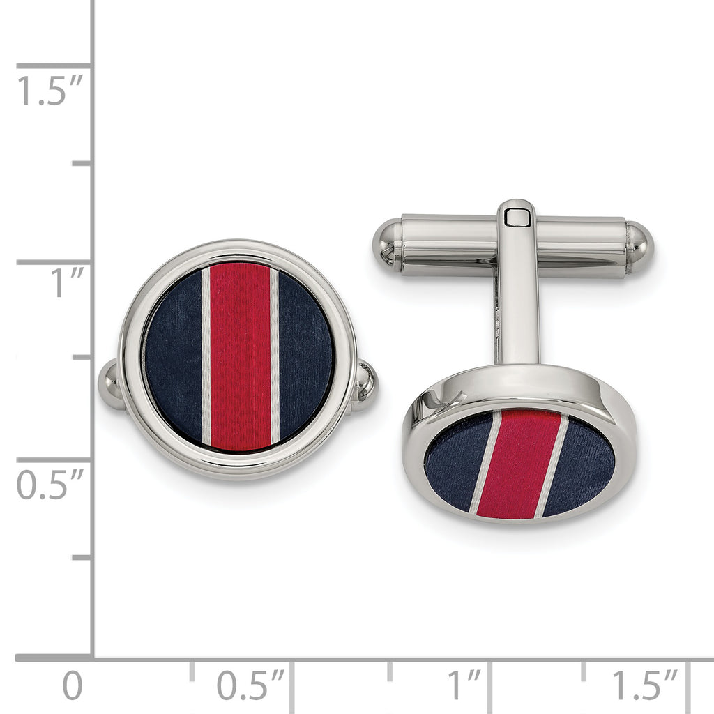 Stainless Steel Polished BlkCarbon & Red/White FiberGlass Inlay Cufflinks for Men