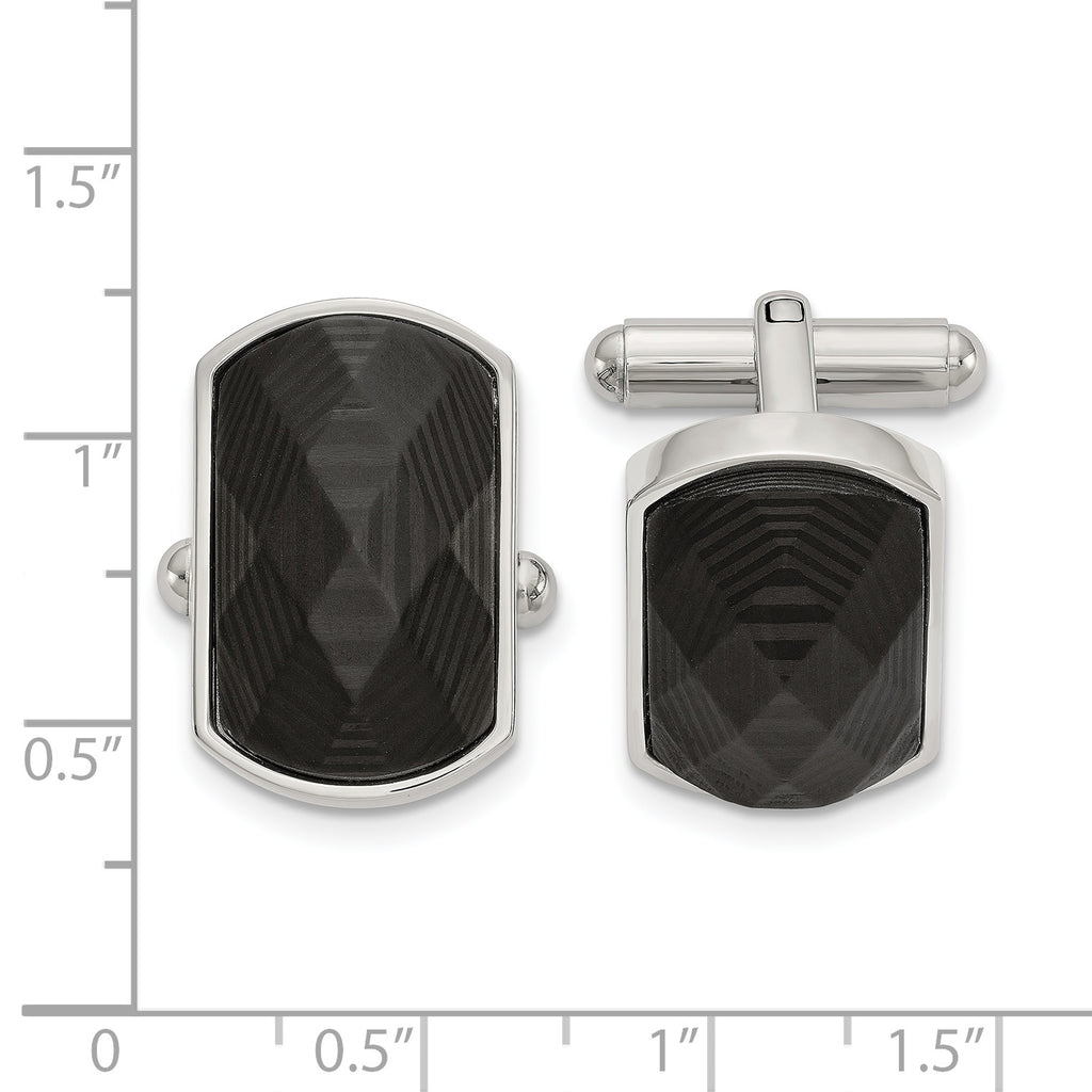 Stainless Steel Polished Black Carbon Fiber Inlay Cufflinks for Men