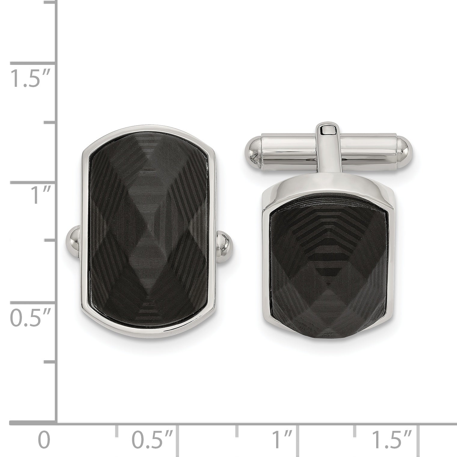Stainless Steel Polished Black Carbon Fiber Inlay Cufflinks for Men