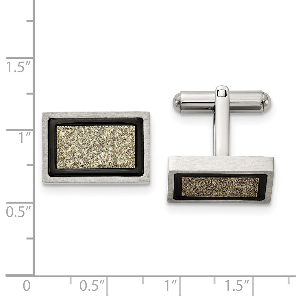 Stainless Steel Brushed and Textured Black and Yellow IP-plated Cufflinks for Men