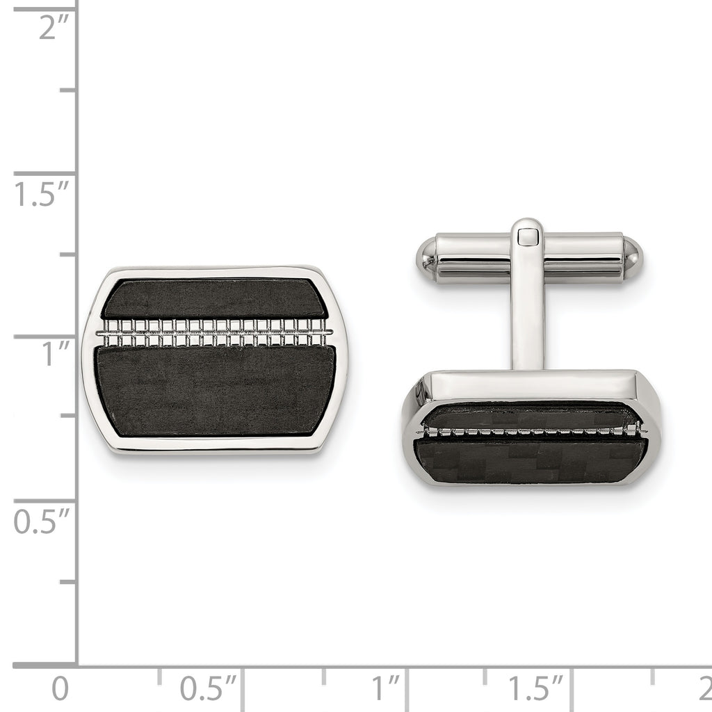 Stainless Steel Polished Black Carbon Fiber Inlay Cufflinks for Men