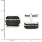 Stainless Steel Polished Black Carbon Fiber Inlay Cufflinks for Men