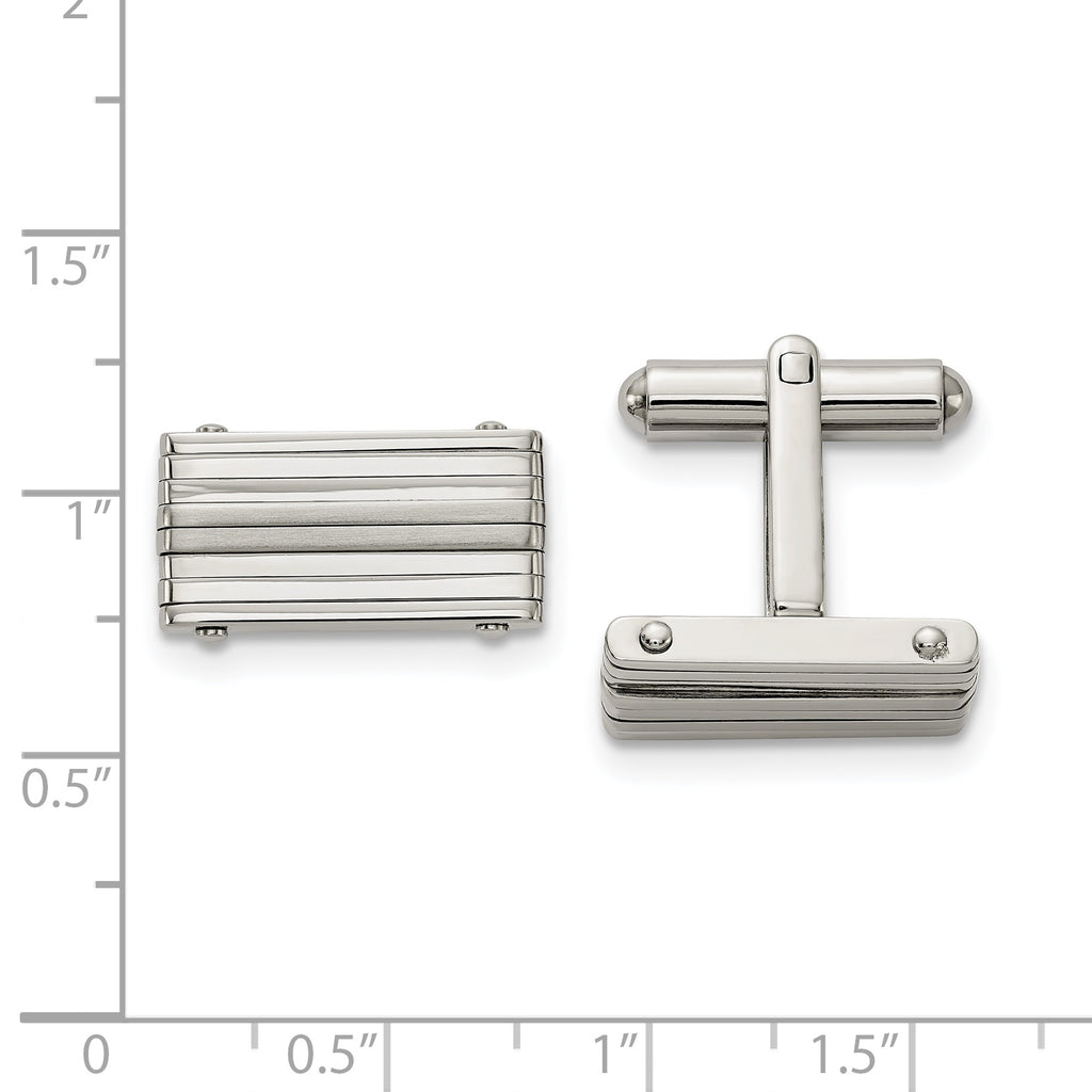 Stainless Steel Brushed and Polished Rectangle Cufflinks for Men