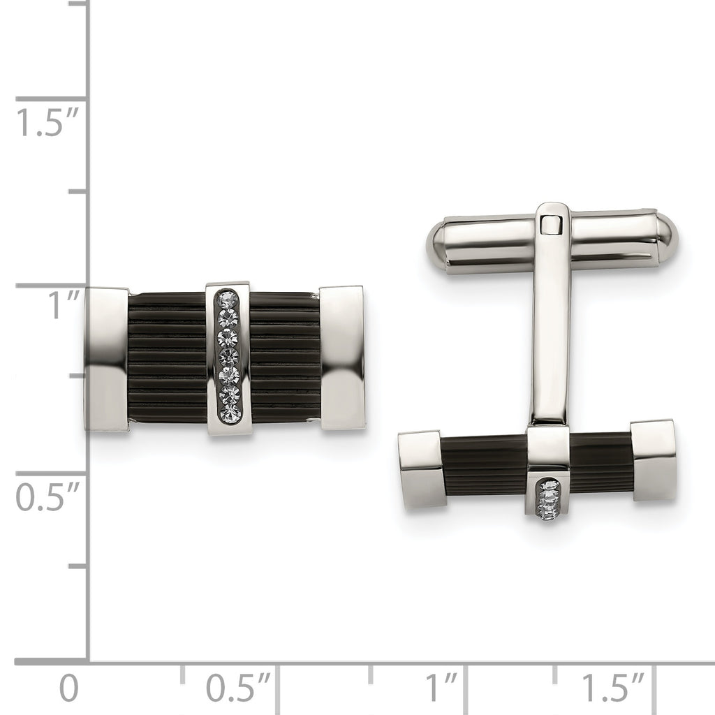 Stainless Steel Polished Black IP-plated Preciosa Crystal Cufflinks for Men