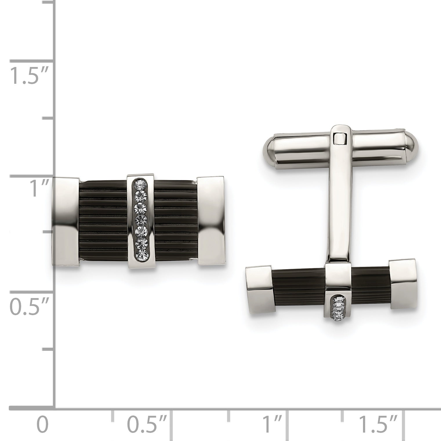 Stainless Steel Polished Black IP-plated Preciosa Crystal Cufflinks for Men