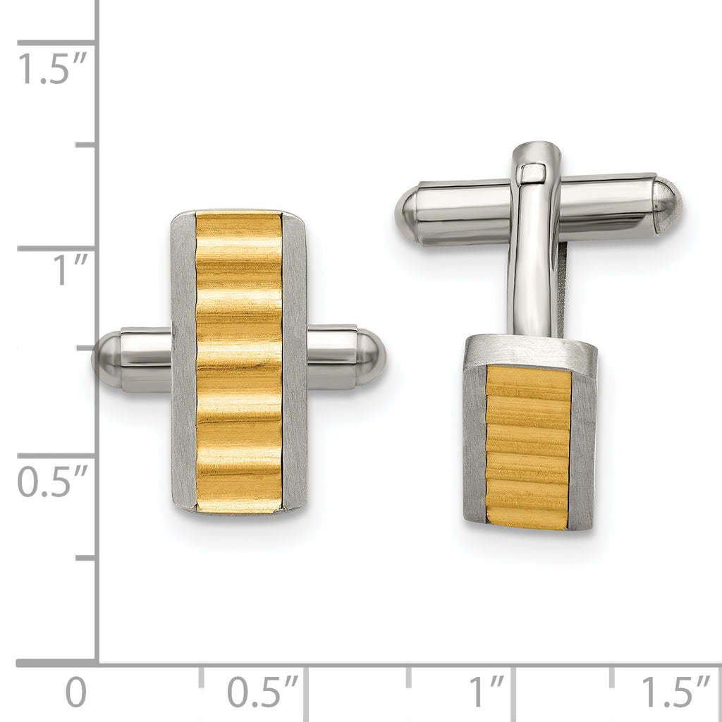 Stainless Steel Brushed and Polished Yellow IP-plated Cufflinks for Men