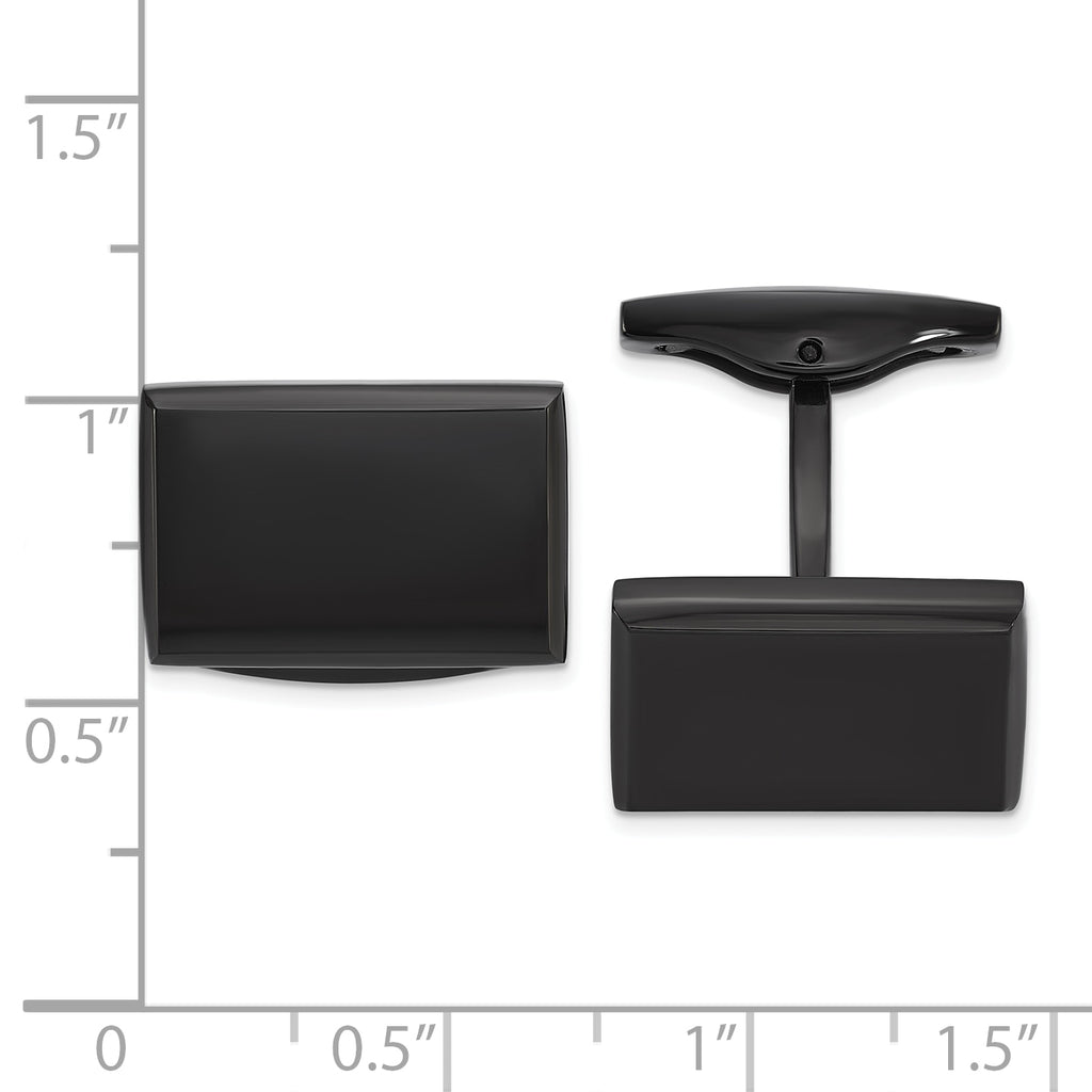 Stainless Steel Polished Black IP-plated Rectangle Cufflinks for Men