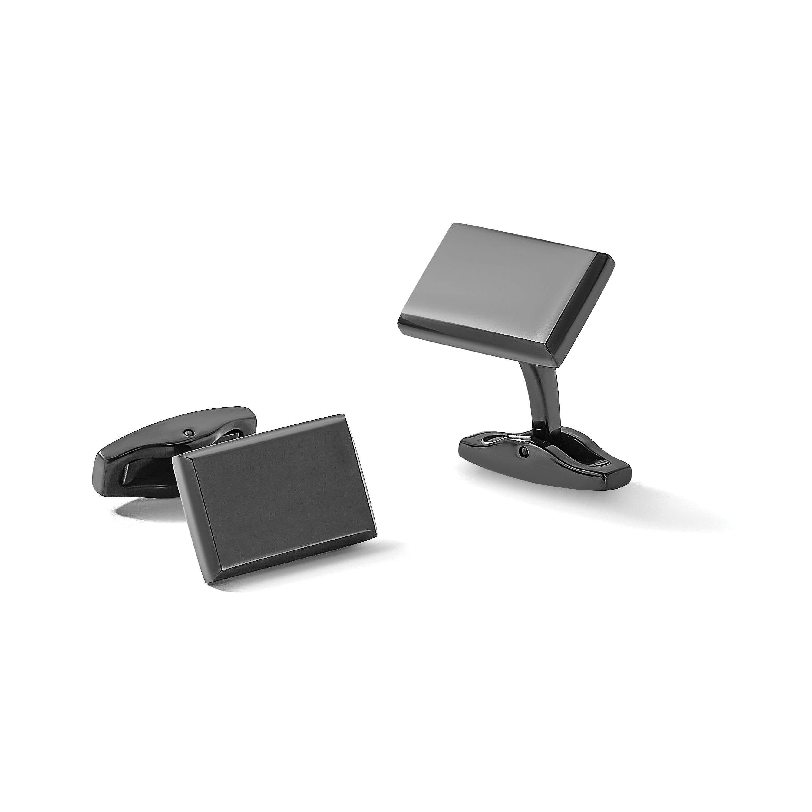 Stainless Steel Polished Black IP-plated Rectangle Cufflinks for Men