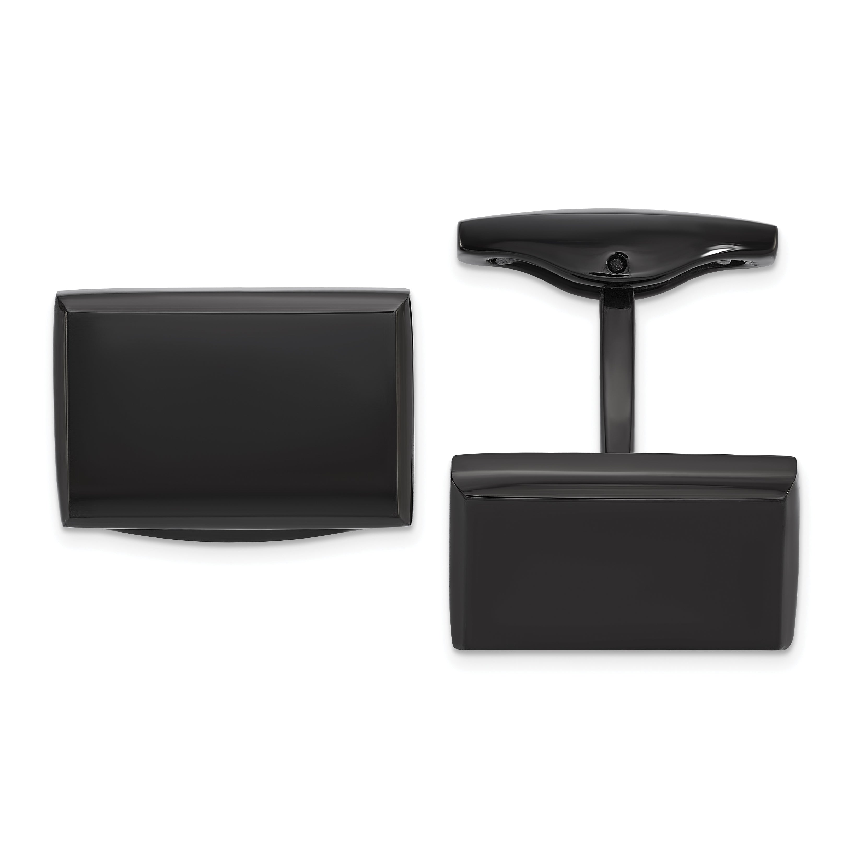 Stainless Steel Polished Black IP-plated Rectangle Cufflinks for Men