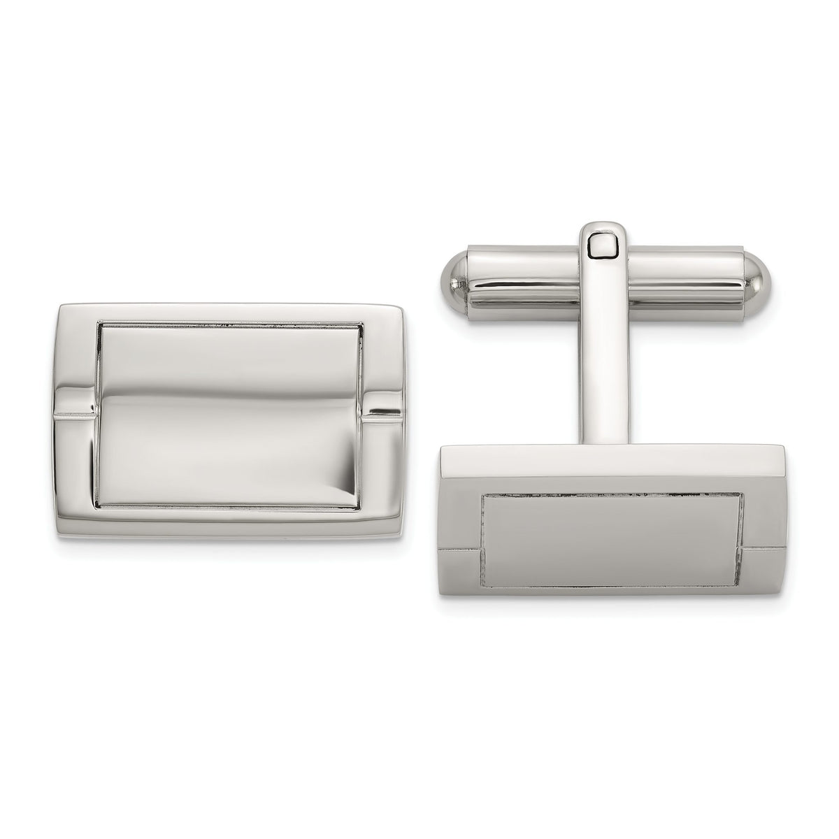 Chisel Men's Rectangle Cuff Links in Stainless Steel with Recessed Center - Sophia Jewelers Main image
