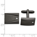Stainless Steel Brushed and Polished Gunmetal IP-plated with Cubic Zirconia Rectangle Cufflinks for Men