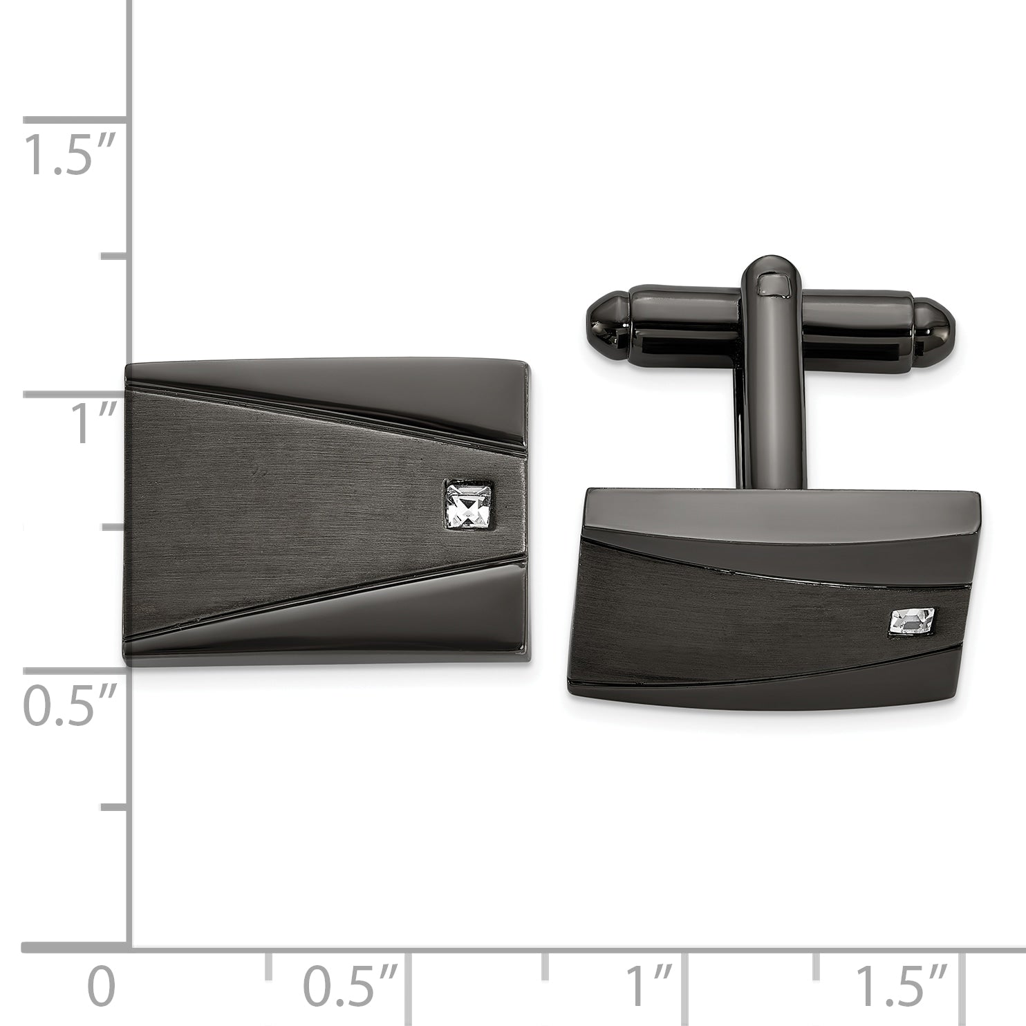 Stainless Steel Brushed and Polished Gunmetal IP-plated with Cubic Zirconia Rectangle Cufflinks for Men