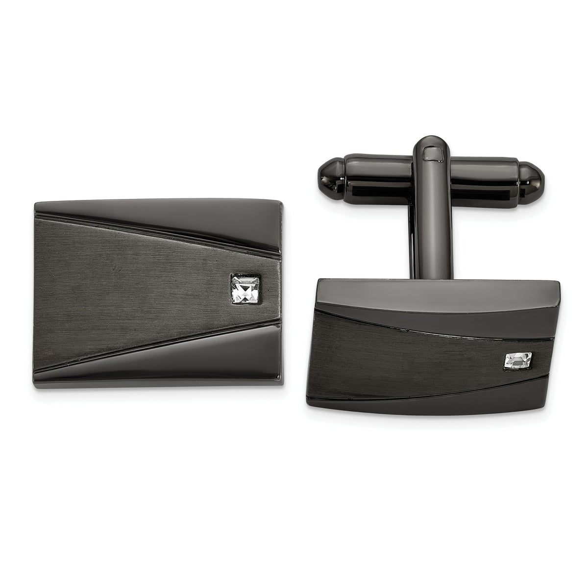 Chisel Men's Cubic Zirconia Rectangle Cuff Links in Gunmetal IP-Plated Stainless Steel - Sophia Jewelers Main image