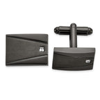Stainless Steel Brushed and Polished Gunmetal IP-plated with Cubic Zirconia Rectangle Cufflinks for Men