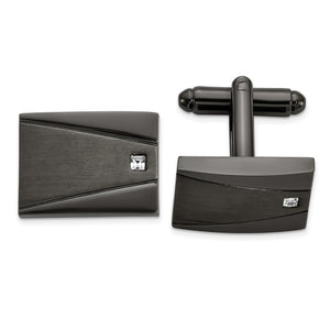 Men's Gunmetal Brushed and Polished Cubic Zirconia Stainless Steel Cuff Links